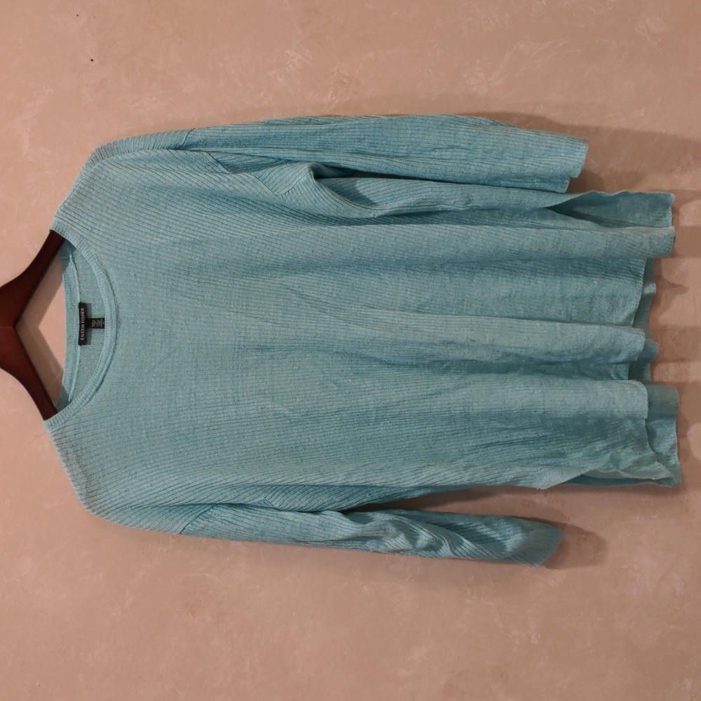 Eileen Fisher linen sweater, long sleeve, oversized, light blue, signs of use